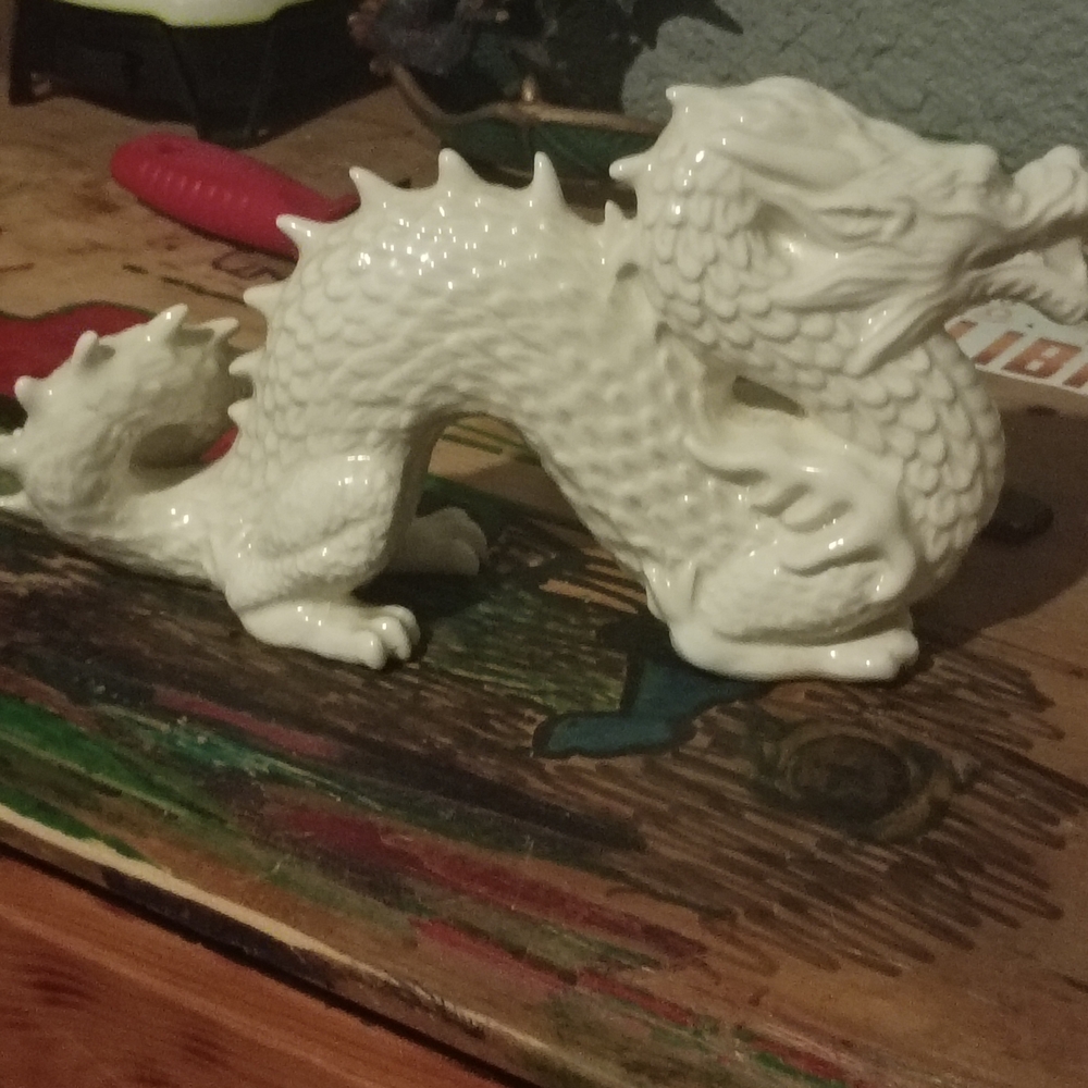 2 Fitz and Floyd White Glazed Ceramic Dragon Figurine Set
